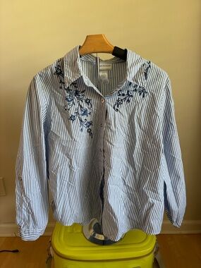 Alfred Dunner Light Blue and White Striped Shirt